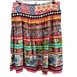 WD-NY Woman Skirt Size 12 Y2k Festival Bohemian 100% Linen Lined Embellished